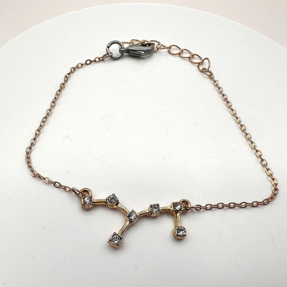Vintage 90s Gold Tone Virgo Zodiac Constellation Bracelet Clear Glass Jewelry